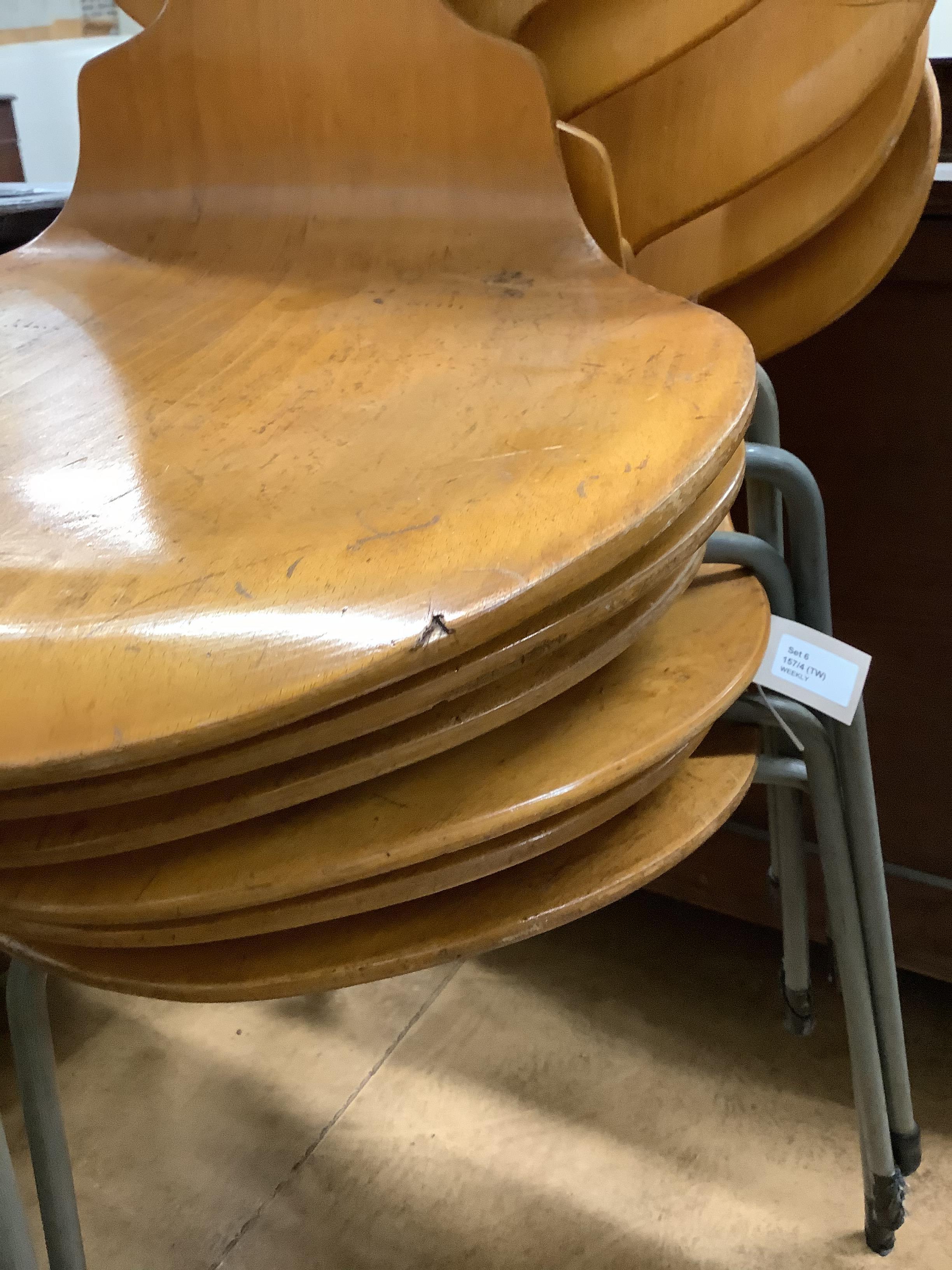 Arne Jacobsen for Fritz Hansen, Denmark, a set of six bent ply 'Ant' chairs, designed in 1952